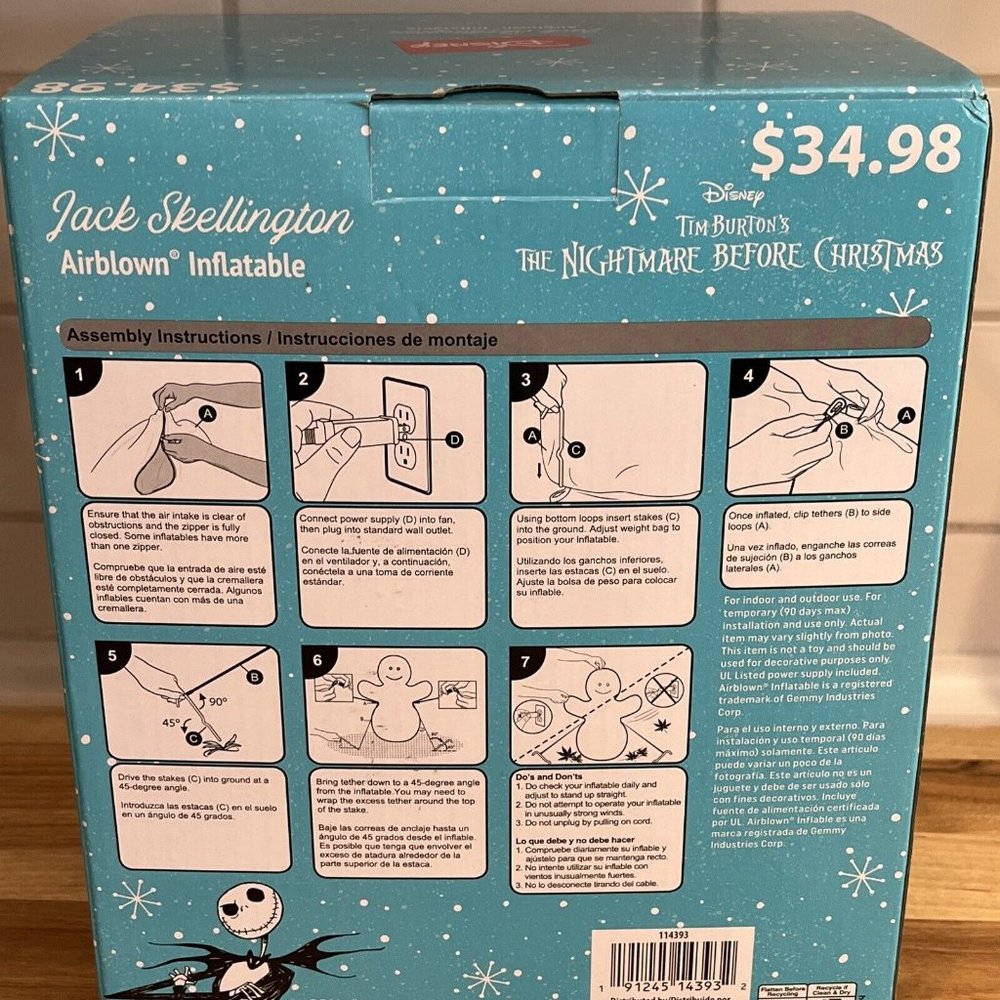 Jack Skellington Light Up Inflatable 5.5 FT Santa Nightmare Before Christmas - Picture 3 of 11